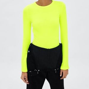 Zara neon yellow long sleeve crop top